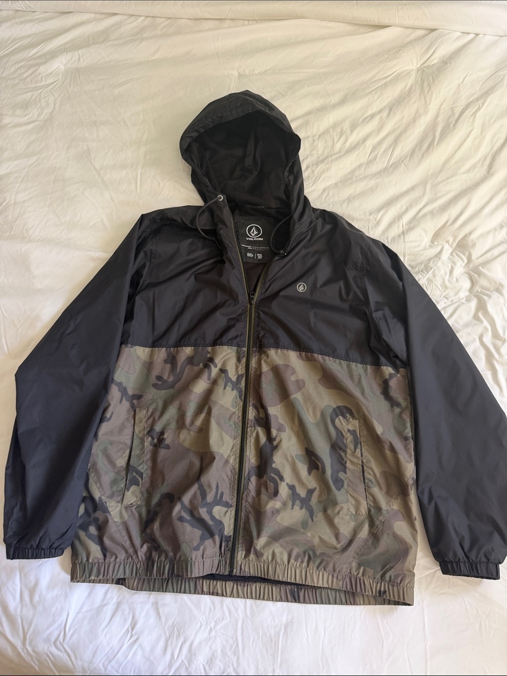 Volcom Black and Camouflage Hooded Windbreaker